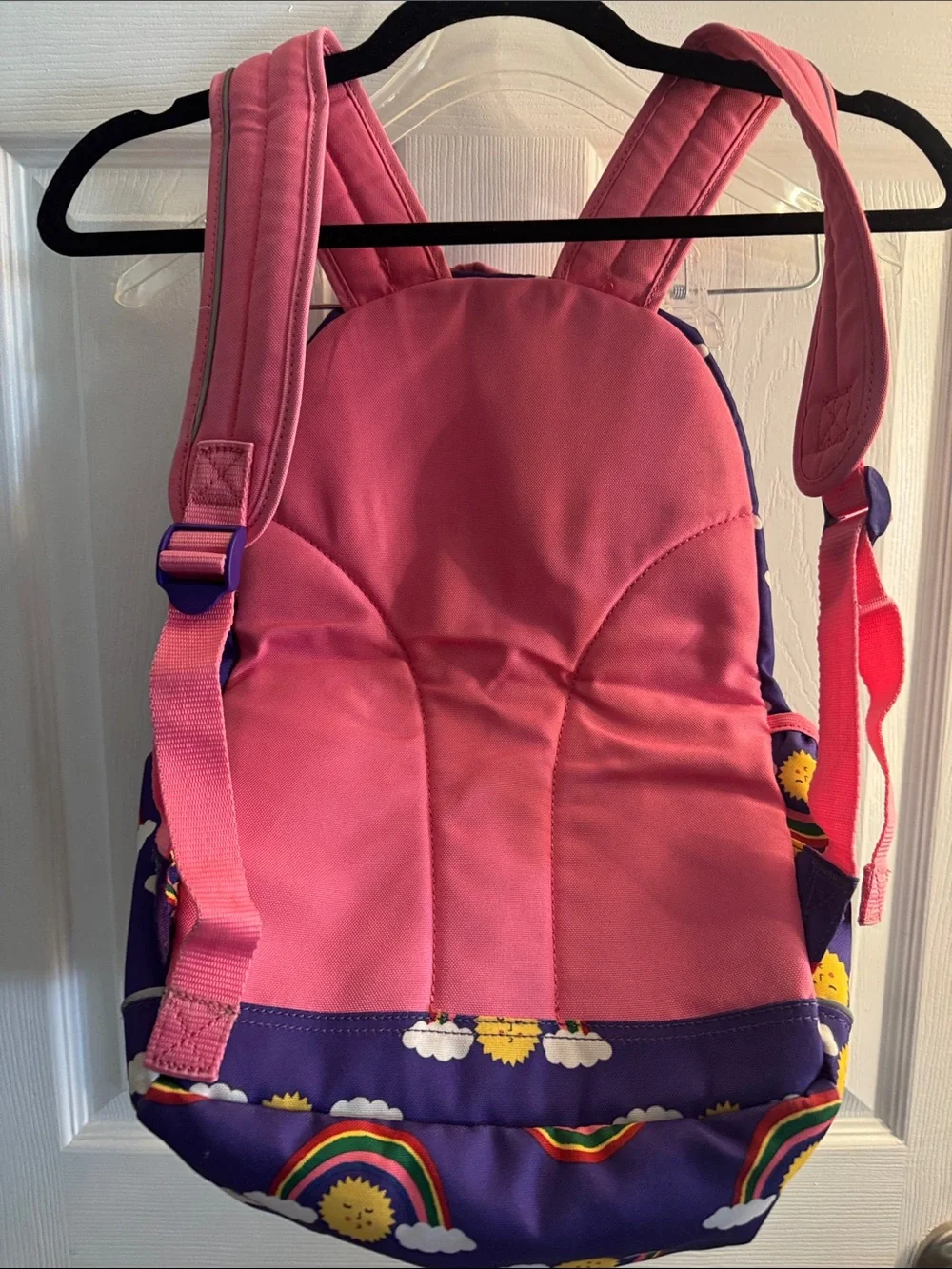 Hanna Andersson Purple Rainbow Sun Kids Backpack with Pink Straps